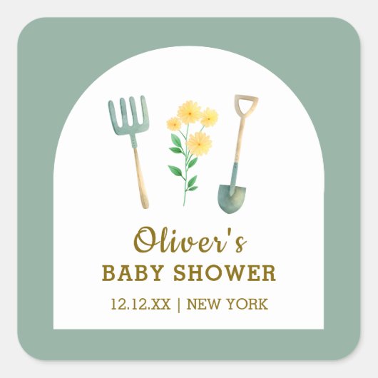 地元で栽培されたBohoフローラガーデニング赤ちゃんシャワー スクエアシール (正面)