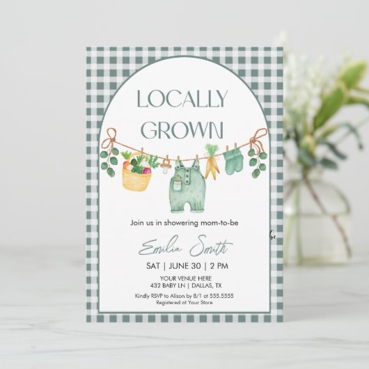 地元で栽培され、農家マーク赤ちゃんシャワー招待状 招待状 (スタンド正面)
