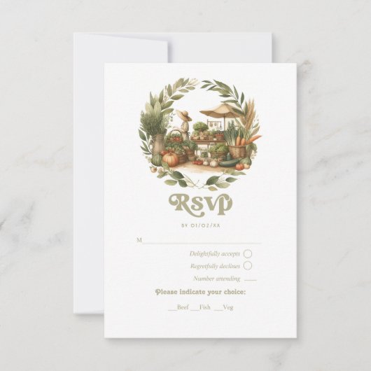 地元で素朴栽培された農家市場赤ちゃんシャワー 出欠カード (正面)