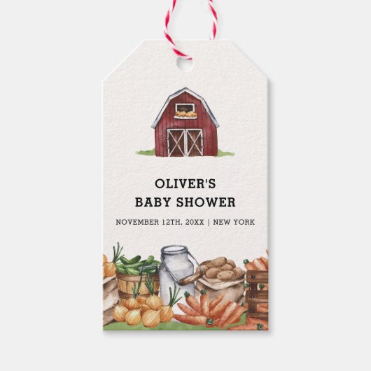 地元で素朴栽培された野菜の赤ちゃんシャワー ギフトタグ (正面)
