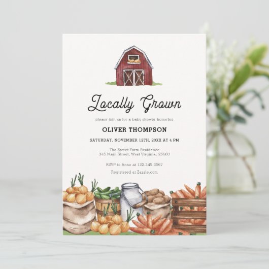 地元で素朴栽培された野菜の赤ちゃんシャワー 招待状 (スタンド正面)