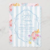 地元で育ったお洒落青とピンクの赤ちゃんシャワー 招待状 (正面/裏面)