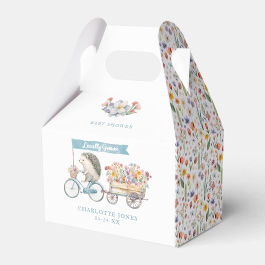 地元で育ったかわいいハリネズミ春ベビーシャワー フェイバーボックス (正面サイド)