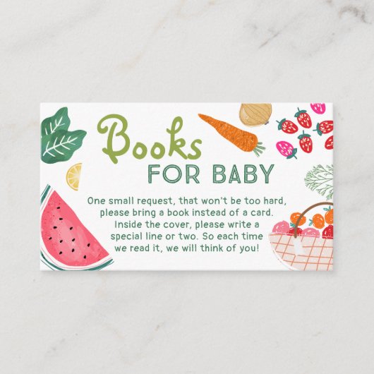 地元で育ったオーガニックベビー用の赤ちゃんシャワーブック エンクロージャーカード (正面)