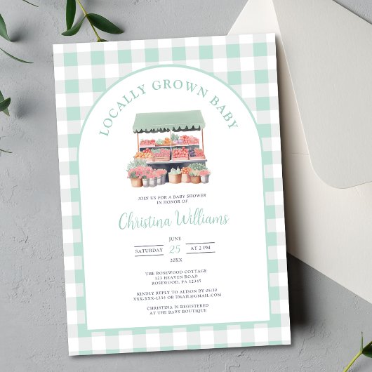 地元で育ったジェンダーに中立な緑の赤ちゃんシャワー 招待状