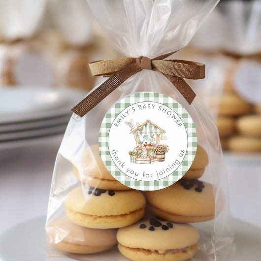 地元で育ったセージのギンガムありがとう赤ちゃんシャワー ラウンドシール