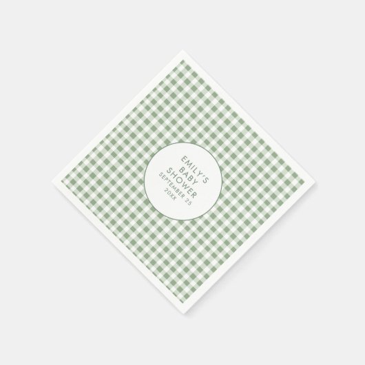 地元で育ったセージのギンガム名ベビーシャワー スタンダードカクテルナプキン (角)