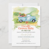 地元で育ったトラックの赤ちゃんシャワー男女兼用 招待状 (正面)