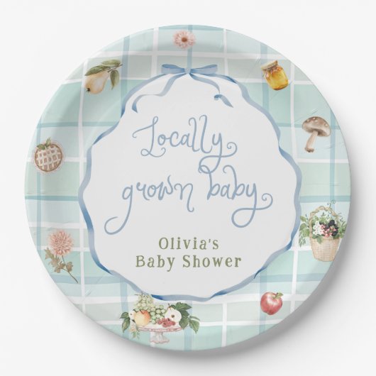地元で育ったファーマーズマーケットボーイ赤ちゃんシャワー ペーパープレート (正面)