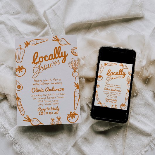 地元で育ったファーマーズマーケット描の赤ちゃんシャワー 招待状