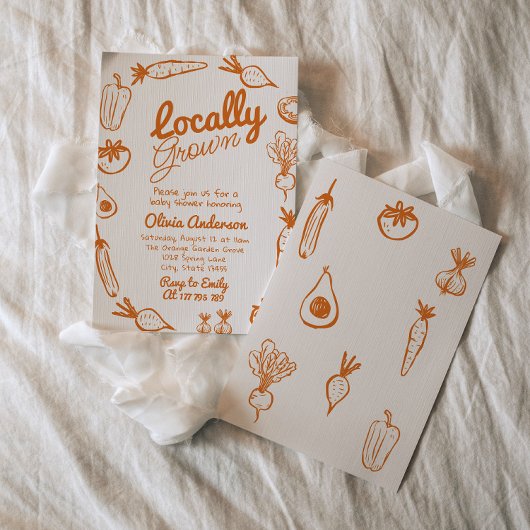 地元で育ったファーマーズマーケット描の赤ちゃんシャワー 招待状