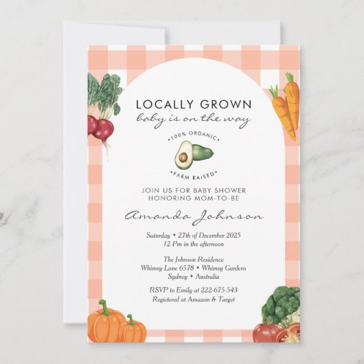 地元で育ったファーマーズマーケット素朴の赤ちゃんシャワー 招待状 (正面)