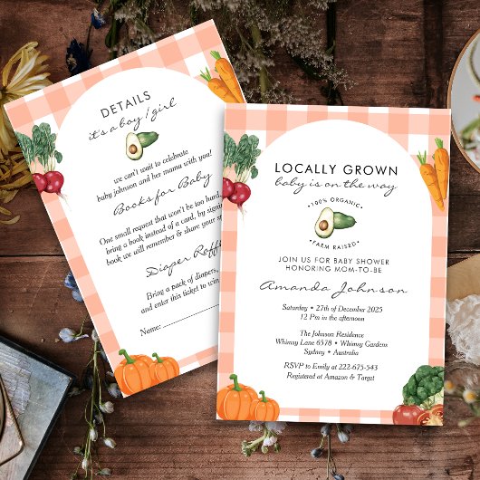 地元で育ったファーマーズマーケット素朴の赤ちゃんシャワー 招待状