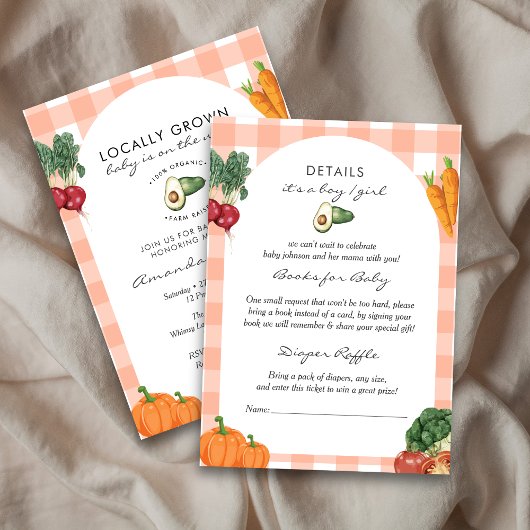 地元で育ったファーマーズマーケット素朴の赤ちゃんシャワー 招待状