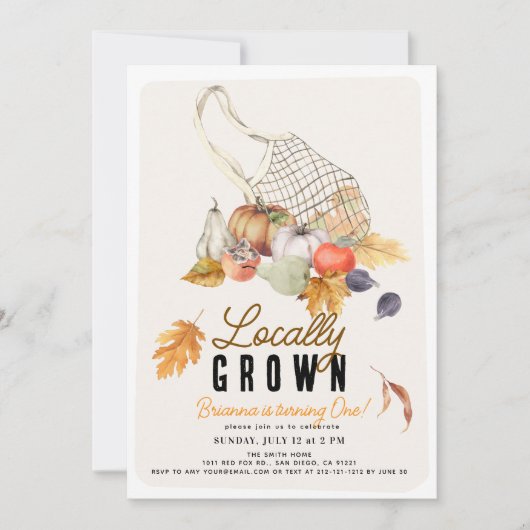 地元で育ったフランスの市場バッグ秋1歳の誕生日 招待状 (正面)
