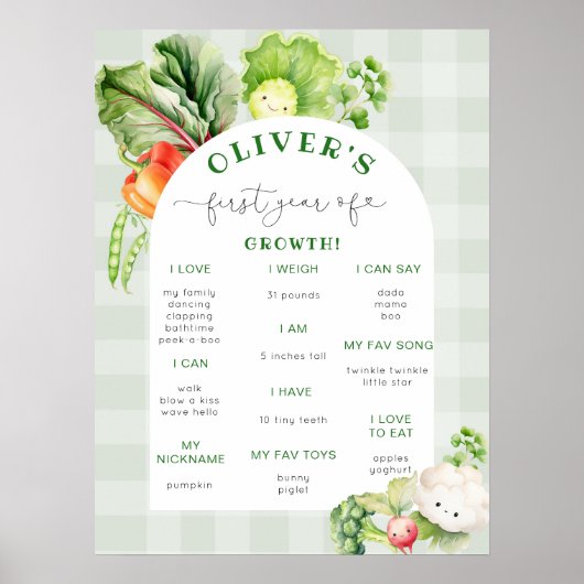 地元で育ったベビーかわいい野菜のマイルストーン ポスター (正面)