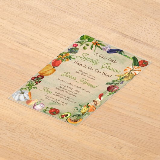 地元で育ったベビーがシャワーを浴びている アクリル招待状 (レイダウン)