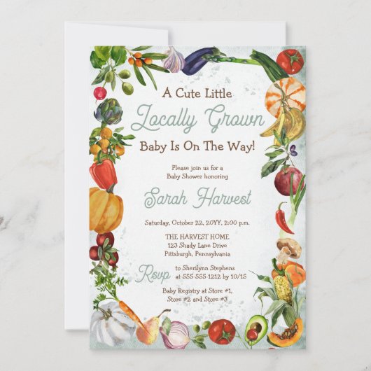 地元で育ったベビーがシャワーを浴びている 招待状 (正面)