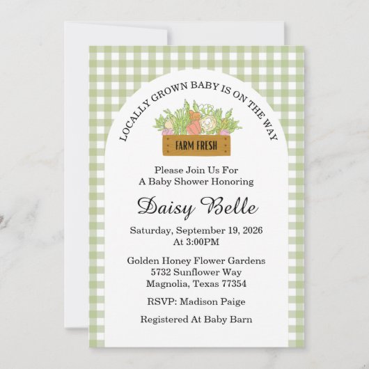 地元で育ったベビーが途中で赤ちゃんシャワーを浴びる 招待状 (正面)