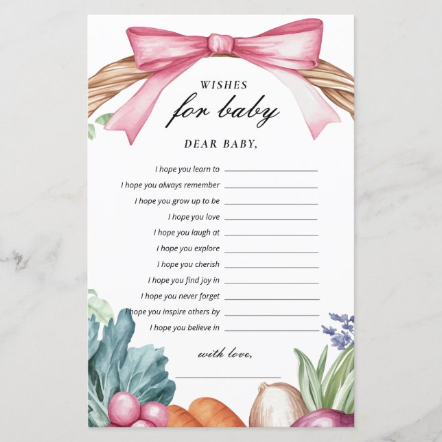 地元で育ったベビーの赤ちゃんシャワーゲームの願い (正面)