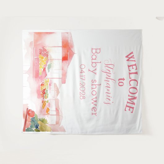 地元で育ったベビーガールシャワー農家市場 タペストリー (正面(横))