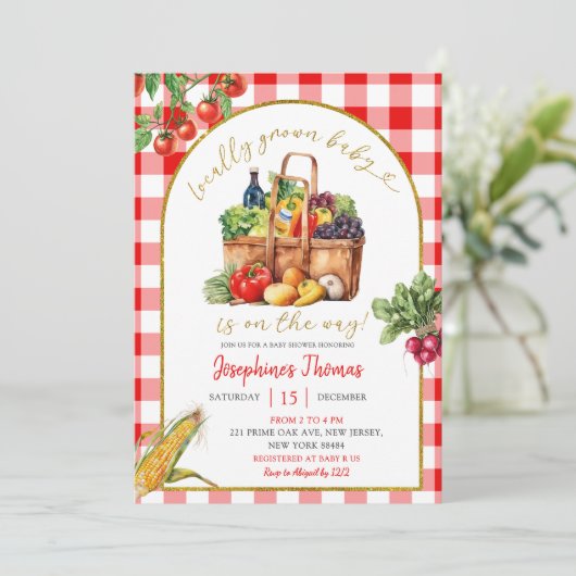 地元で育ったベビーファーマーズマーケットベビーシャワー 招待状 (スタンド正面)