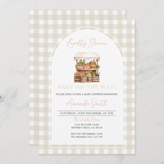 地元で育ったベビーファーマーズマーケットベビーシャワー 招待状 (正面/裏面)