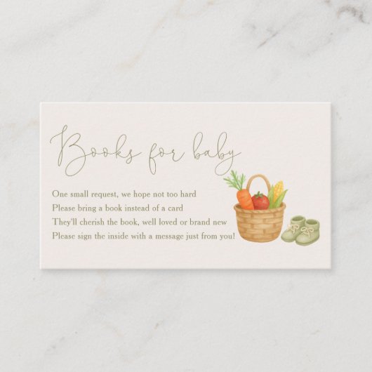 地元で育ったベビー用の赤ちゃんシャワーブック エンクロージャーカード (正面)