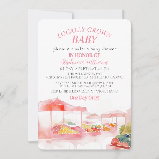 地元で育ったベビー農家市場ベビーガールシャワー 招待状 (正面)
