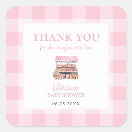 地元で育った女の子の赤ちゃんシャワーありがとう スクエアシール (正面)