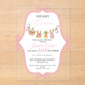 地元で育った女の子の赤ちゃんシャワーベビー散水 アクリル招待状 (正面)