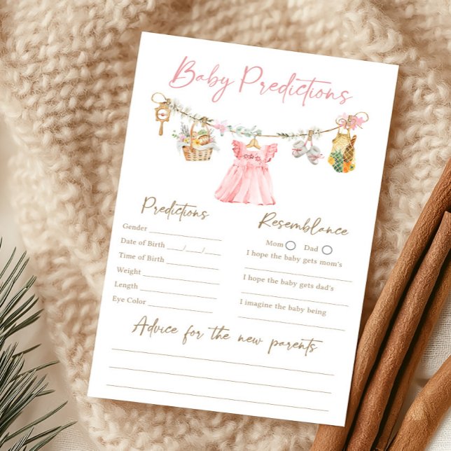 地元で育った女の子ベビー予測ゲーム (Pink Locally Grown Clothesline Baby Shower Baby Predictions Game)