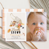 地元で育った市場のバッグ秋写真1st誕生日 招待状