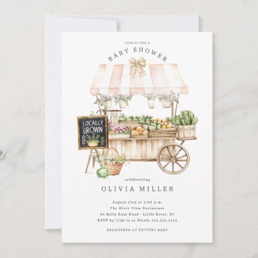 地元で育った市場のベビーシャワー招待状 招待状 (正面)