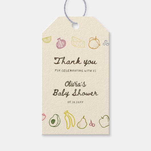 地元で育った手描き赤ちゃんシャワー ギフトタグ (正面)