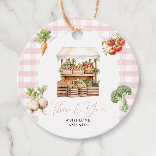 地元で育った新鮮な市場ベビーシャワーギンガム フェイバータグ (正面)