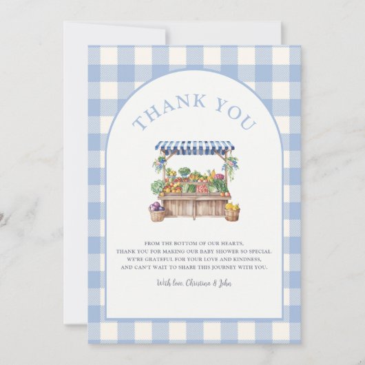 地元で育った男の子の赤ちゃんシャワー サンキューカード (正面)