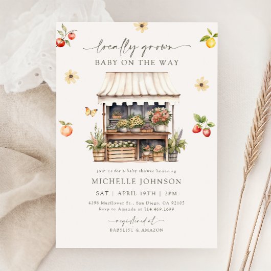 地元で育った素朴農家市場の赤ちゃんシャワー 招待状