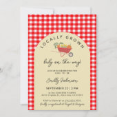 地元で育った赤いモダンギンガムベビーシャワー 招待状 (正面)