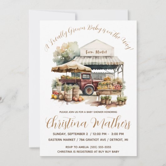 地元で育った赤ちゃんがやってくる！ベビーシャワー 招待状 (正面)