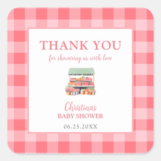 地元で育った赤ちゃんシャワーありがとう スクエアシール (正面)