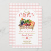 地元で育った赤ちゃんシャワーピンクのギンガムの招待 招待状 (正面/裏面)