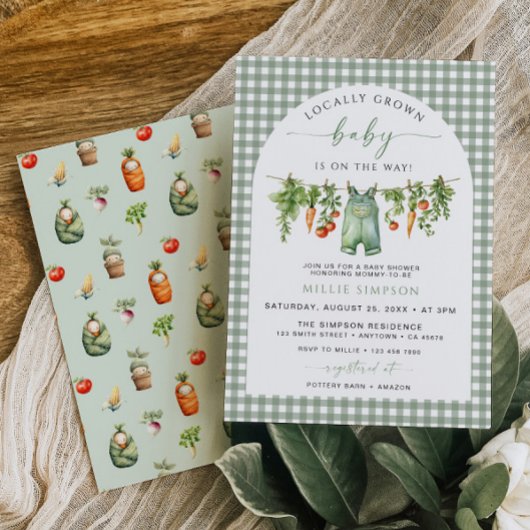 地元で育った赤ちゃんシャワー招待状セージ緑 招待状