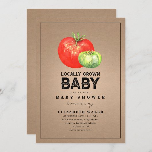 地元で育った赤ちゃんシャワー水カラーカードストック 招待状 (正面/裏面)