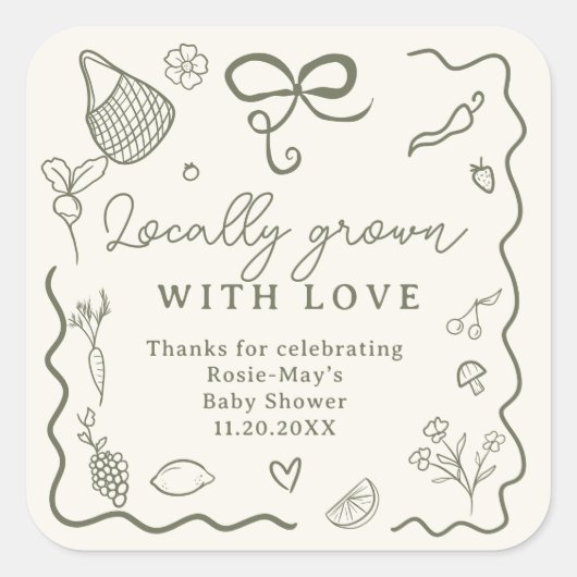 地元で育った赤ちゃんシャワー素朴ファーマーズマーケット スクエアシール (正面)
