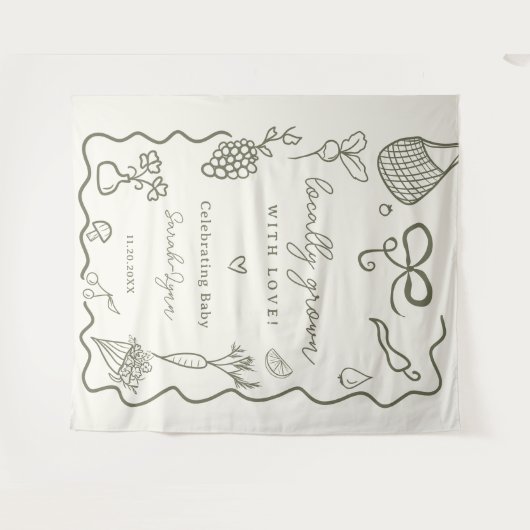 地元で育った赤ちゃんシャワー素朴ファーマーズマーケット タペストリー (正面(横))