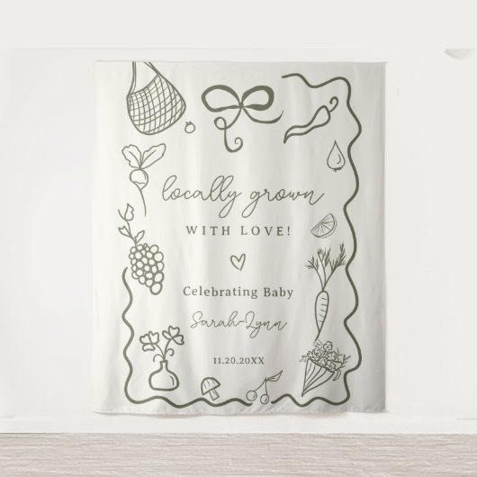 地元で育った赤ちゃんシャワー素朴ファーマーズマーケット タペストリー (正面)