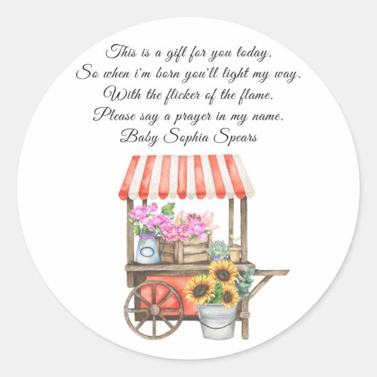 地元で育った赤ちゃんシャワー – 祈りの言葉 ラウンドシール (正面)