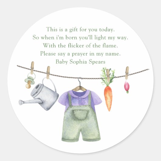 地元で育った赤ちゃんシャワー – 祈りの言葉 ラウンドシール (正面)