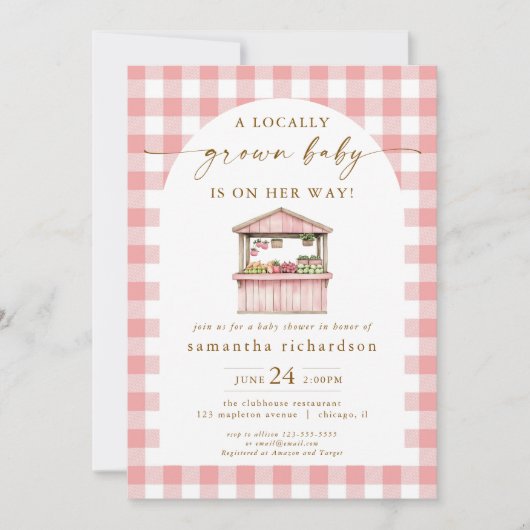 地元で育った赤ちゃん女の子が赤ちゃんシャワーの途中で 招待状 (正面)